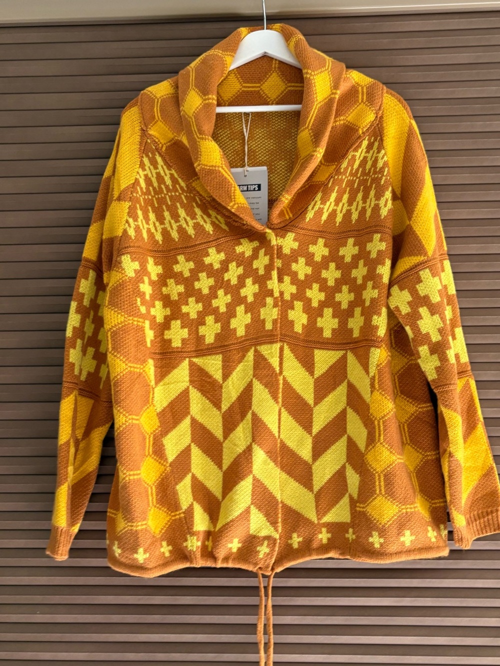 Cowl Neck Geometric Knit Sweater - Yellow/Gold